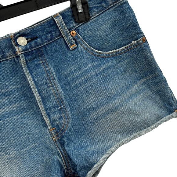 Levi's Blue Explorer Medium Wash Denim 501 Cutoff Shorts - Picture 7 of 11